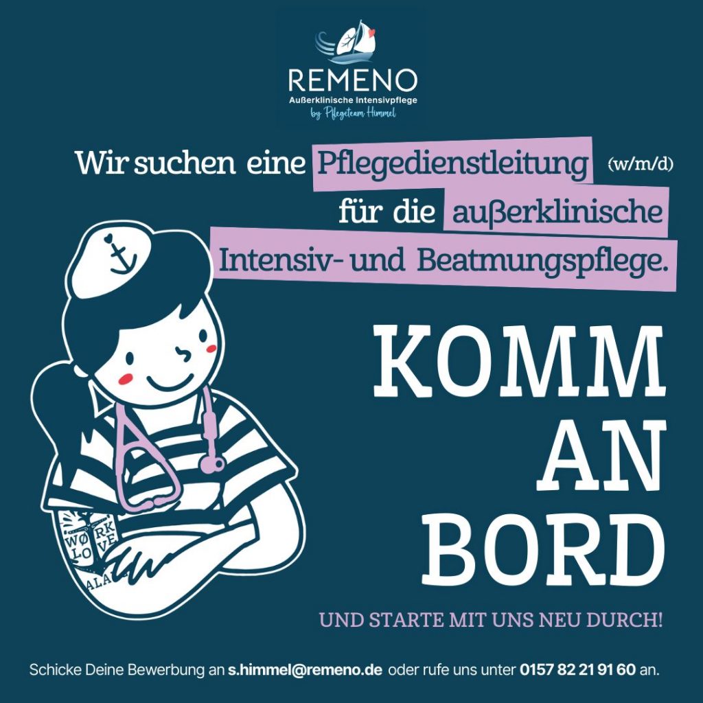 REMENO Stellenausschreibung für Stellv. Pflegedienstleitung Intensivpflegedienst, REMENO GmbH Logo.